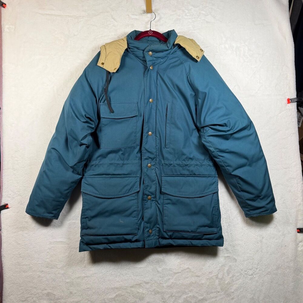 Vintage Eddie Bauer Goose Down Parka Teal USA Seattle Hood Style 0775 46" Chest